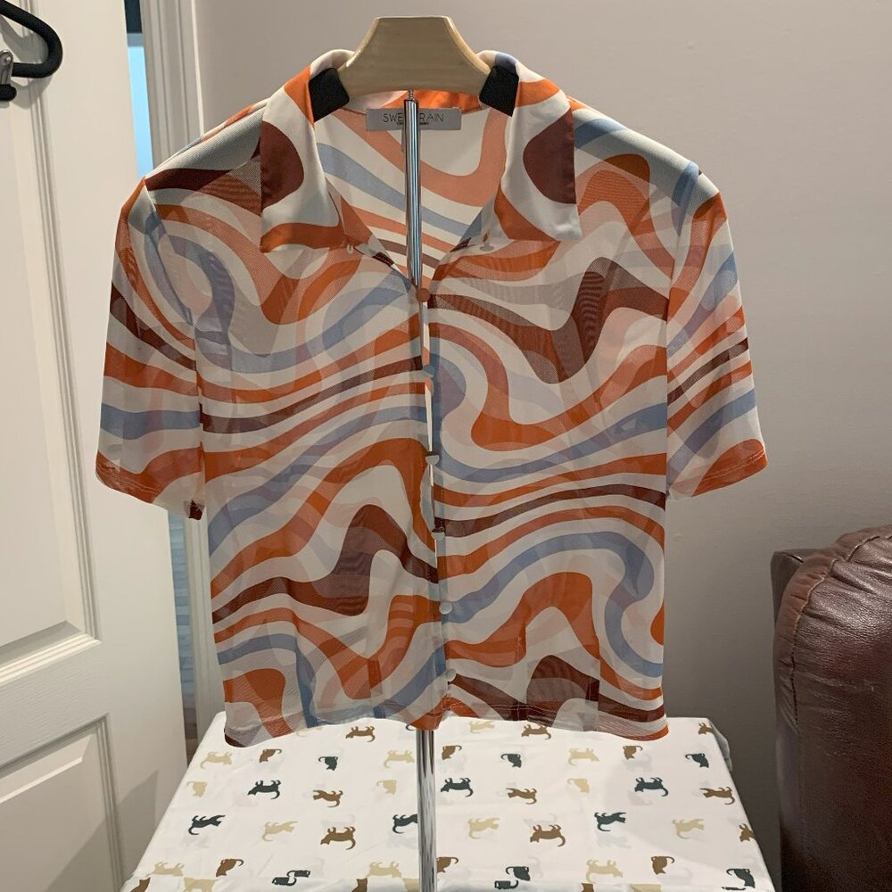 Sweet Rain Sheer Button Down Shirt